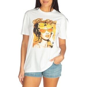 Guess Women' Short Sleeve Real Eyes Embellished Crew Tee In White Size L $49
